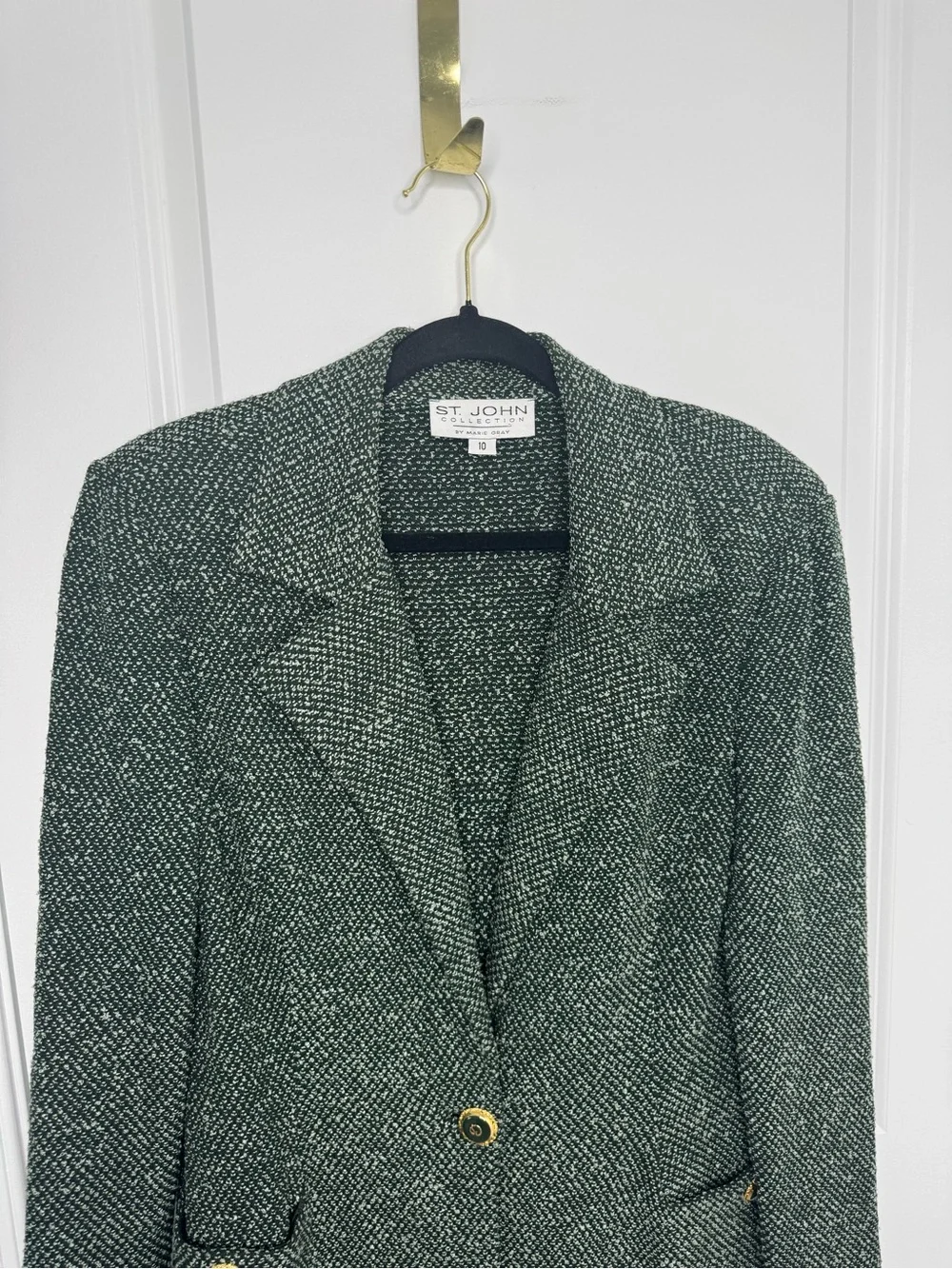 St. John green Tweed Blazer with Gold Buttons 10